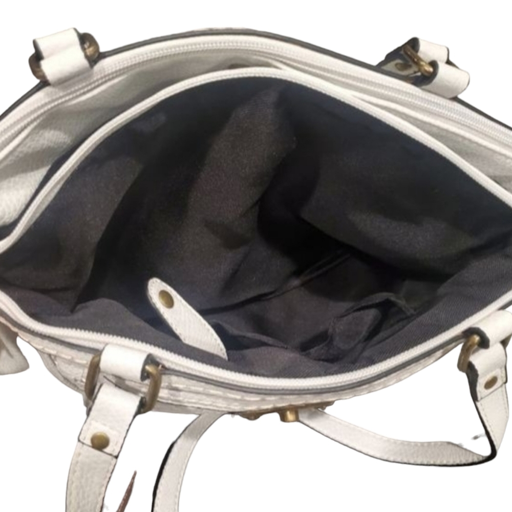 Born Concept Large Shoulder Tote Hobo Bag White Vegan Leather 3 Compartment - Picture 4 of 10